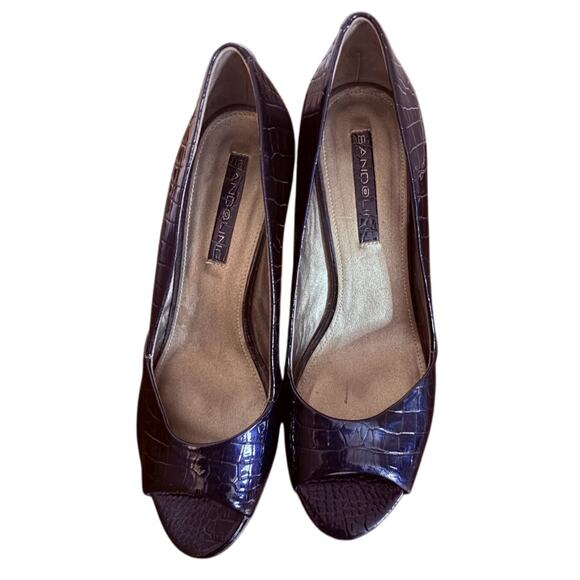 Bandolino Amoire Women Navy Snake Skin Open Toe Heel Shoe Size 7M - Picture 2 of 7